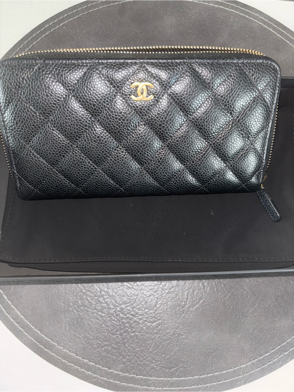 Chanel Caviar leather zip around wallet